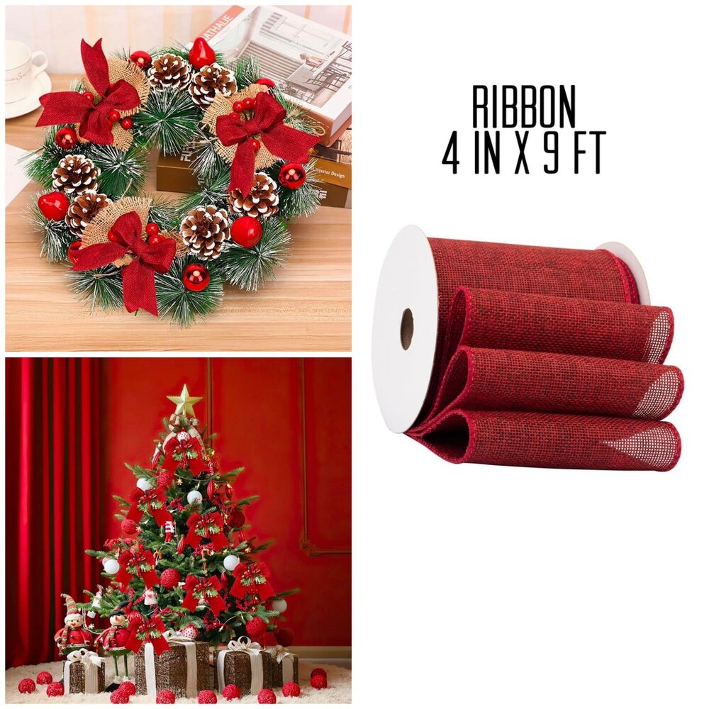 1 Roll 4in X 12Ft Wired Edge Red Ribbon Craft Decor Wedding Valentines Day